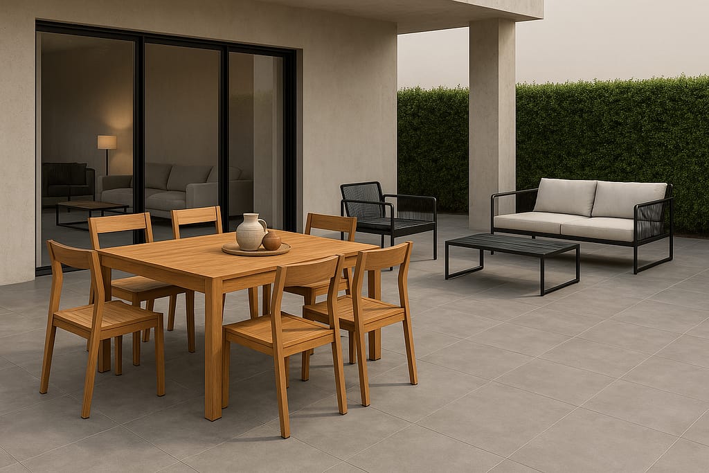 Terasse exterieure carrelage effet beton idee deco